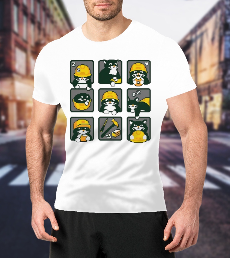 Cats In Construction Jobs Pixel Art Game T-Shirt