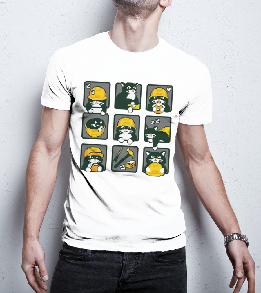 Cats In Construction Jobs Pixel Art Game T-Shirt