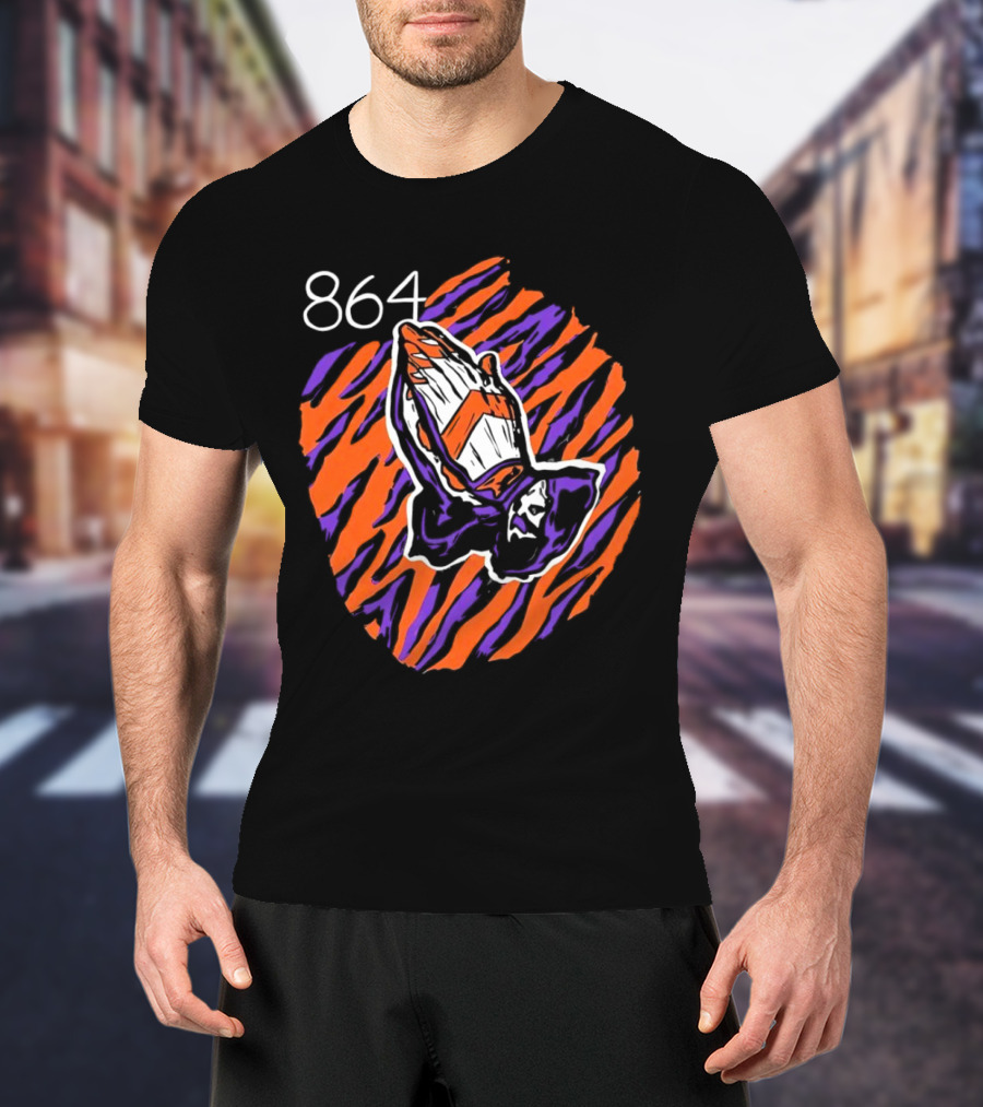 864 Clemson Tigers Praying Hands Football T-Shirt