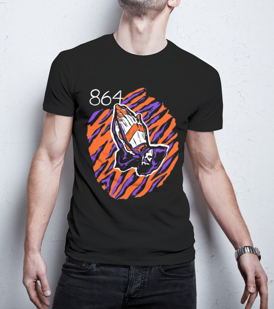 864 Clemson Tigers Praying Hands Football T-Shirt