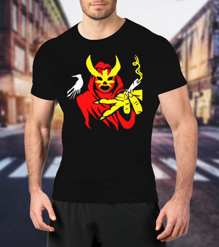 High Side Of The Ropes Wraithador Masked Figure Smoking With Raven T-Shirt
