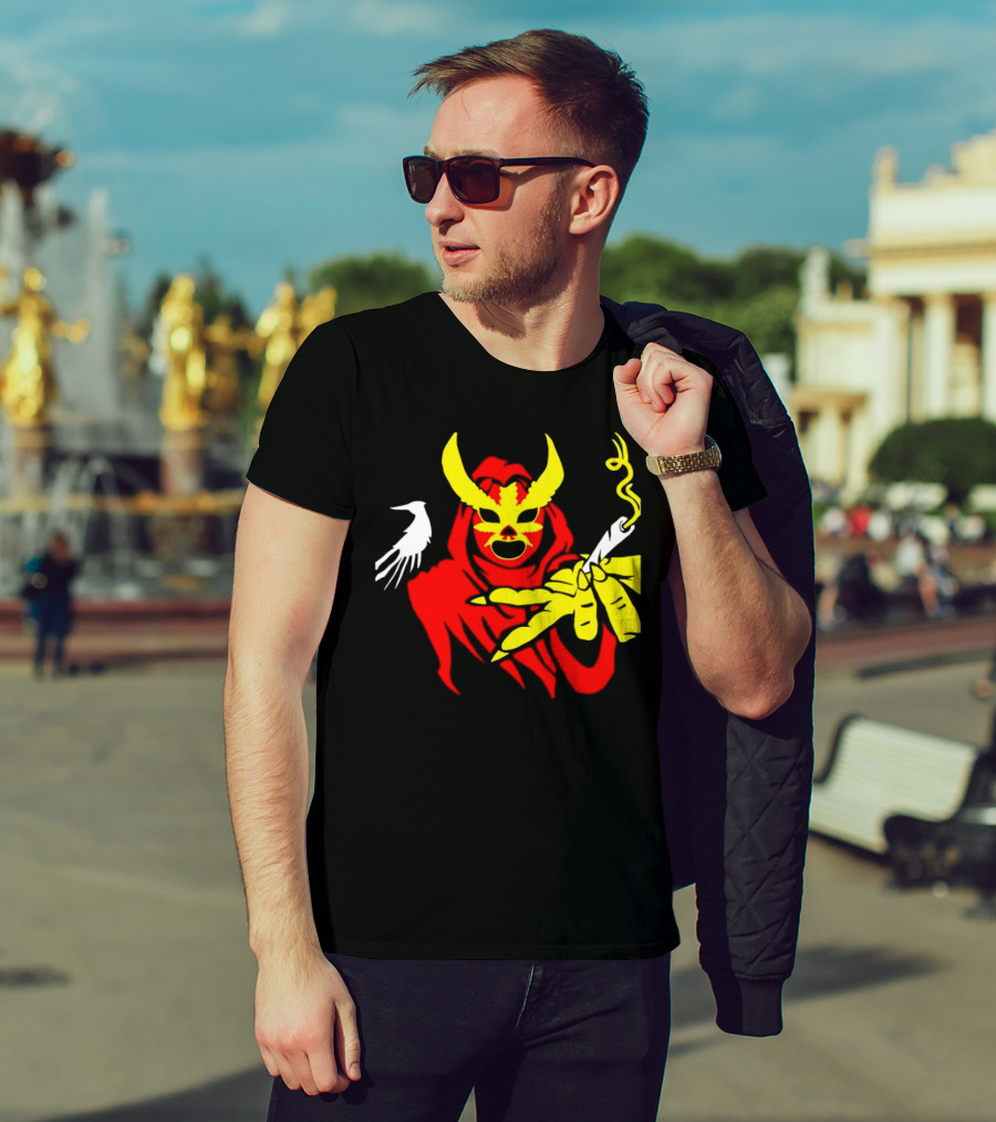 High Side Of The Ropes Wraithador Masked Figure Smoking With Raven T-Shirt