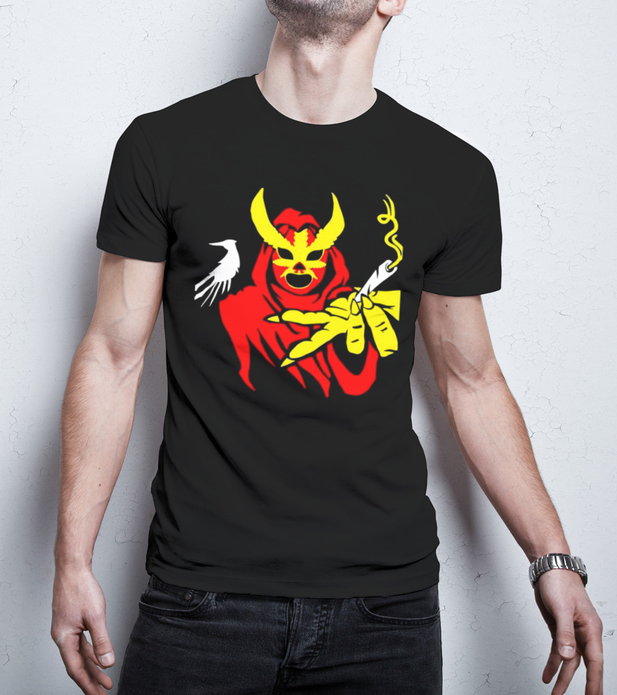 High Side Of The Ropes Wraithador Masked Figure Smoking With Raven T-Shirt