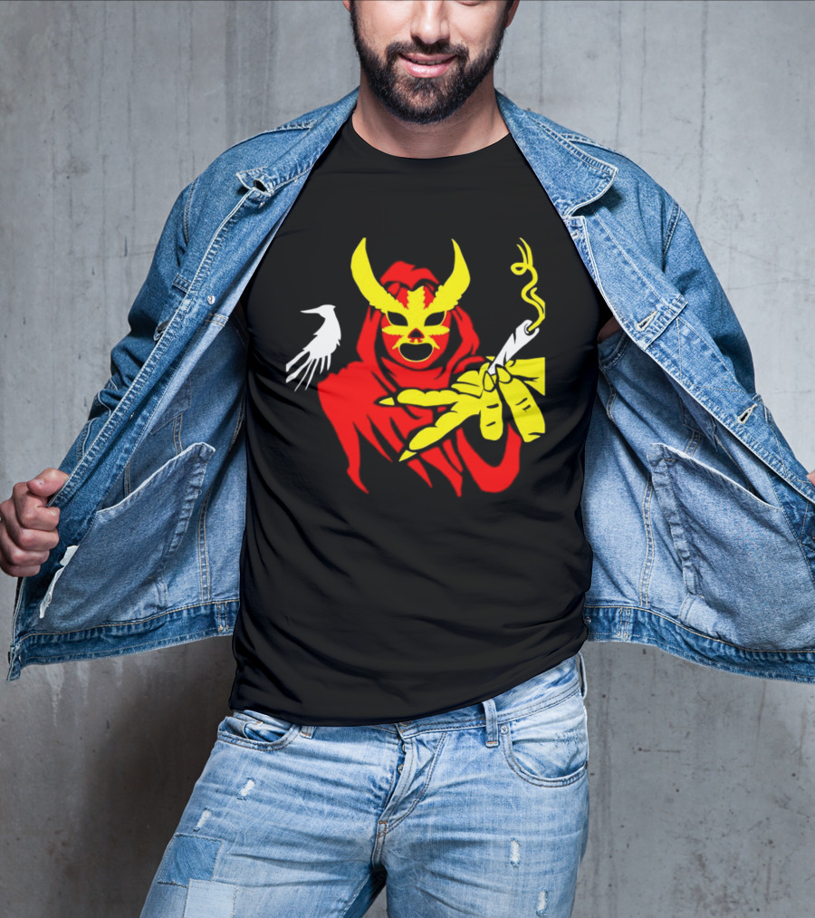 High Side Of The Ropes Wraithador Masked Figure Smoking With Raven T-Shirt