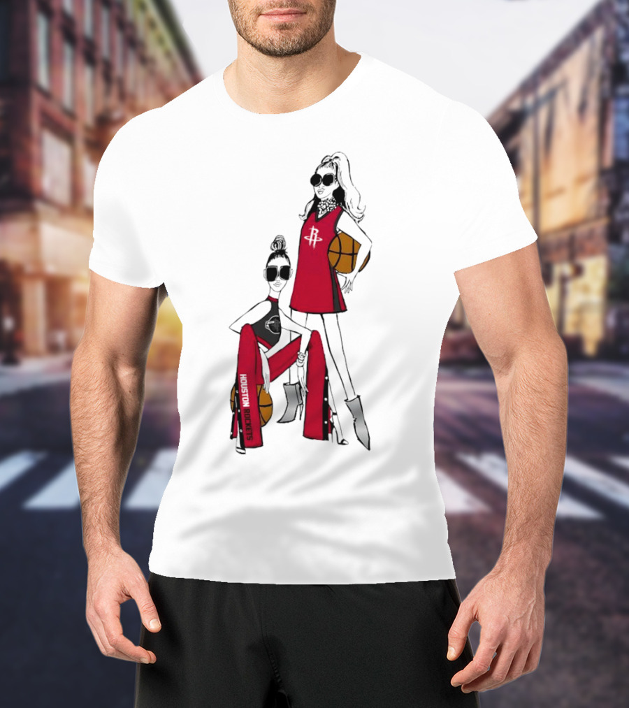 Houston Rockets G-III 4Her Basketball Girls Fitted Red Fashion Style With Basketballs T-Shirt
