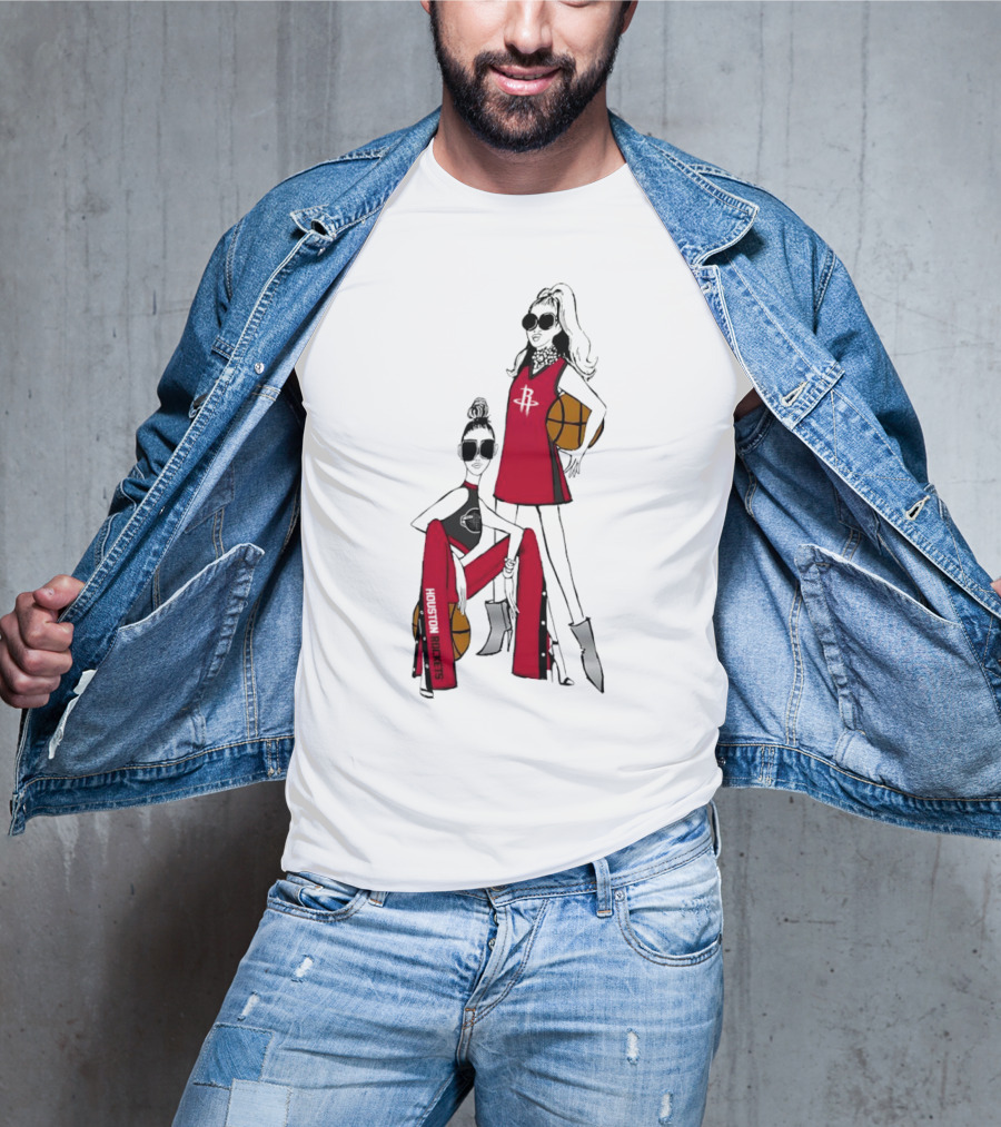 Houston Rockets G-III 4Her Basketball Girls Fitted Red Fashion Style With Basketballs T-Shirt