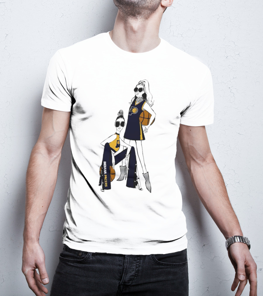 Indiana Pacers G-III 4Her Basketball Girls Fitted Fashion Illustration With Basketballs T-Shirt