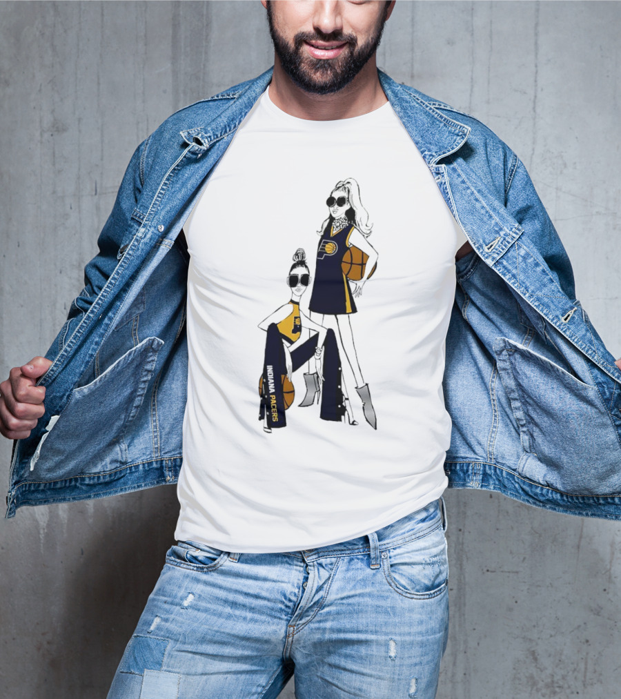 Indiana Pacers G-III 4Her Basketball Girls Fitted Fashion Illustration With Basketballs T-Shirt