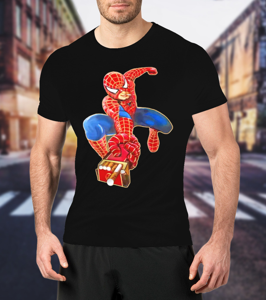 Spiderman Funny Smoking Man Superhero T-Shirt