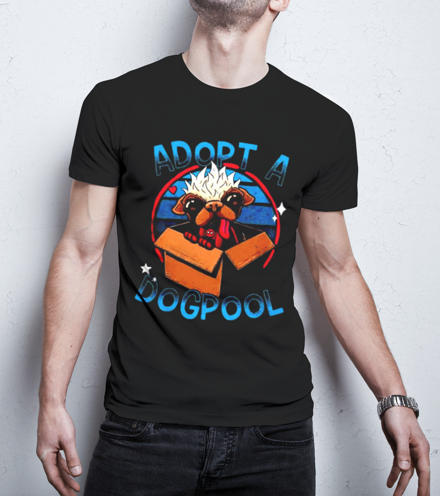 Adopt A Dogpool Cute Pug In Cardboard Box With Hearts And Stars T-Shirt