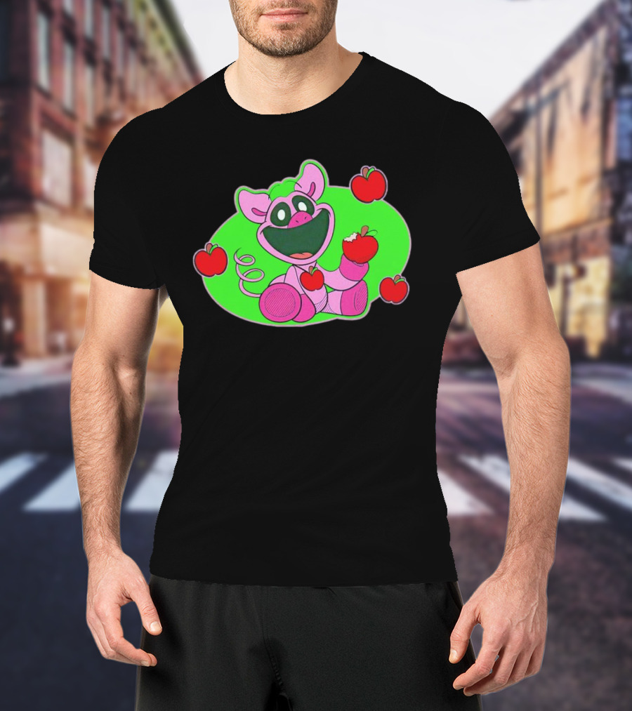 Pickypiggy Smiling Critters Happy Pig Eating Apples T-Shirt