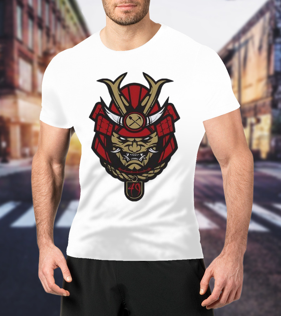 San Francisco 49ers Samurai Head With Crossed Axes And Number 49 T-Shirt