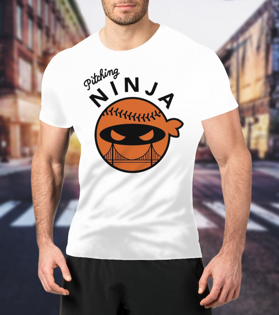 Pitching Ninja San Francisco Giants Orange Ball Face With Bridge T-Shirt