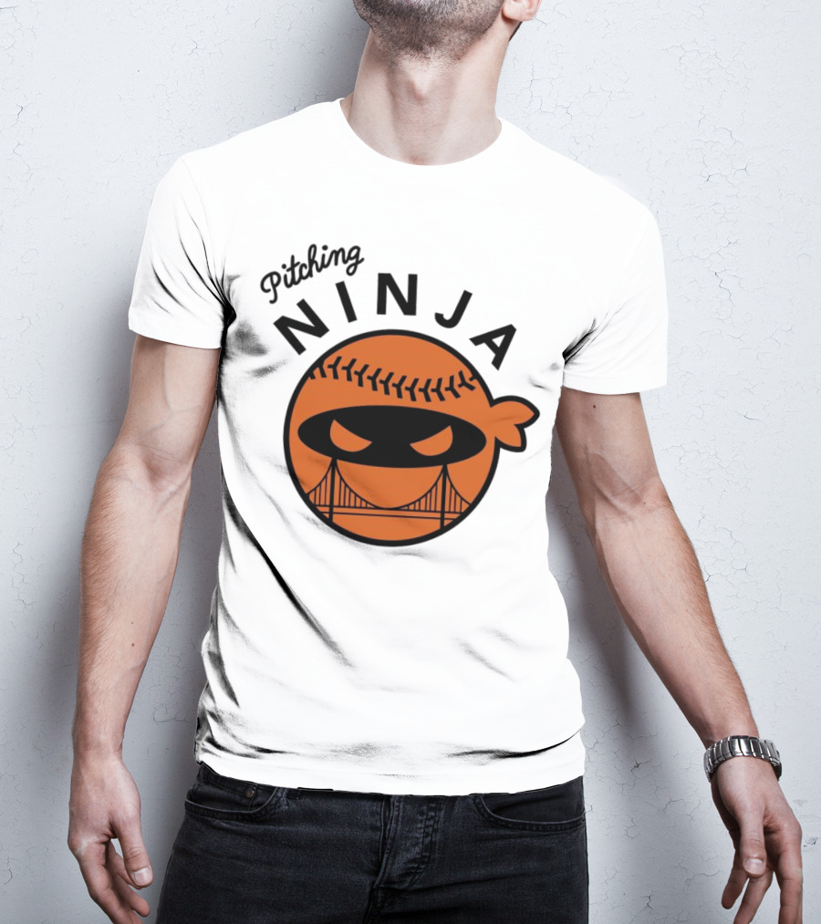 Pitching Ninja San Francisco Giants Orange Ball Face With Bridge T-Shirt