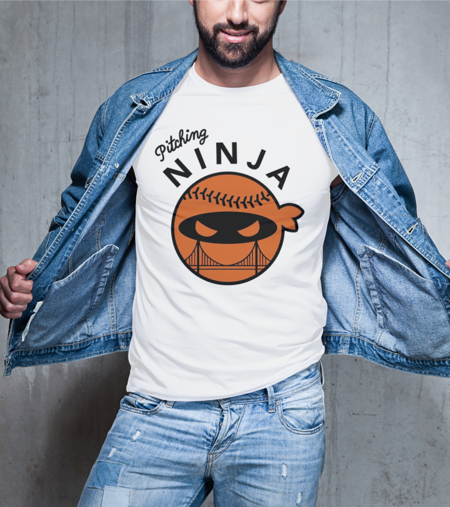 Pitching Ninja San Francisco Giants Orange Ball Face With Bridge T-Shirt