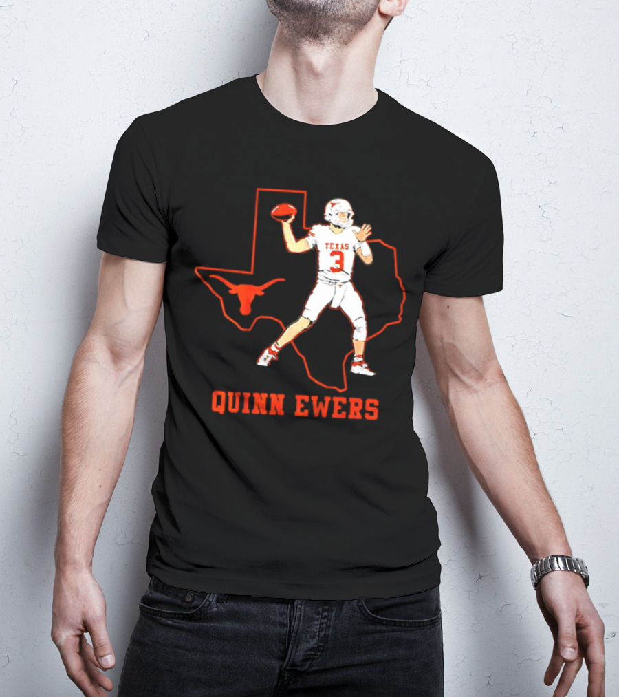Quinn Ewers Texas Longhorns Football State Outline T-Shirt