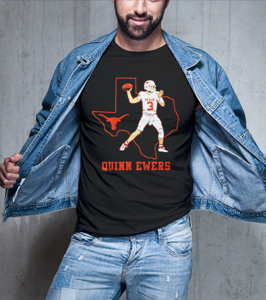 Quinn Ewers Texas Longhorns Football State Outline T-Shirt