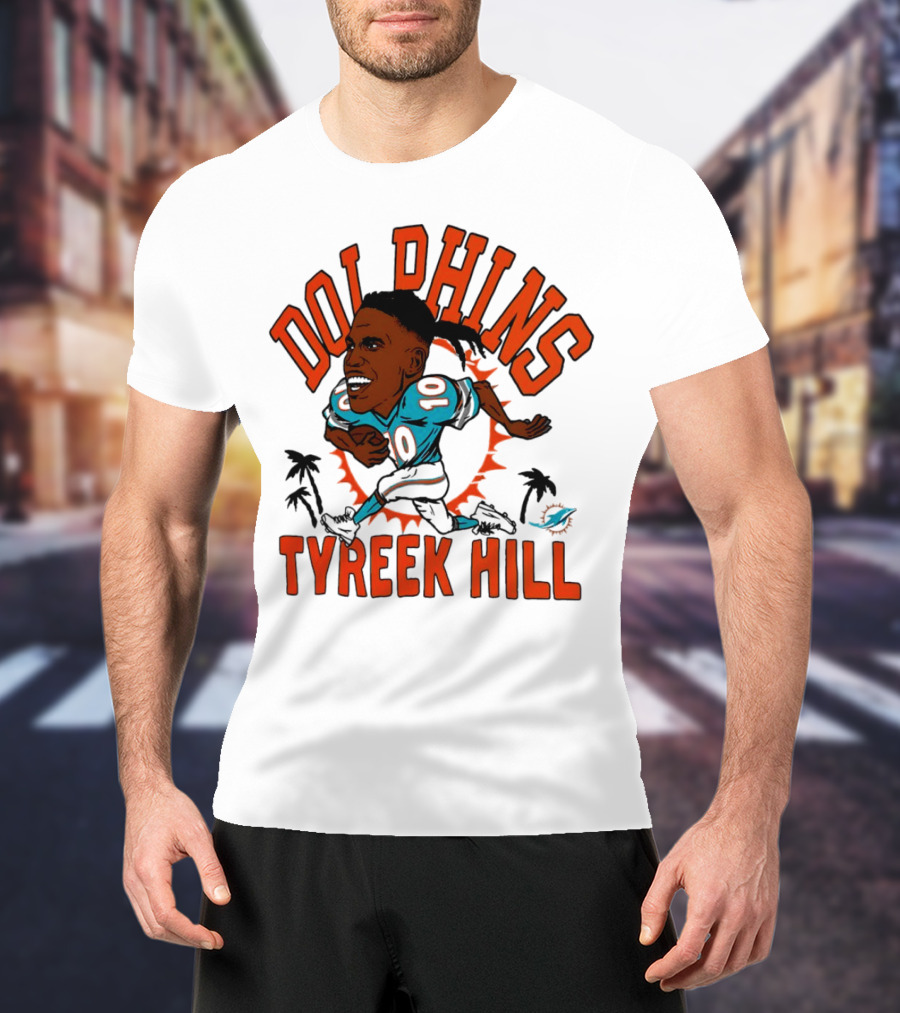 Tyreek Hill Miami Dolphins Caricature Player Signature Dolphins T-Shirt