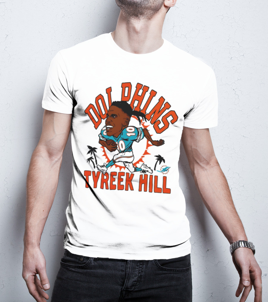 Tyreek Hill Miami Dolphins Caricature Player Signature Dolphins T-Shirt