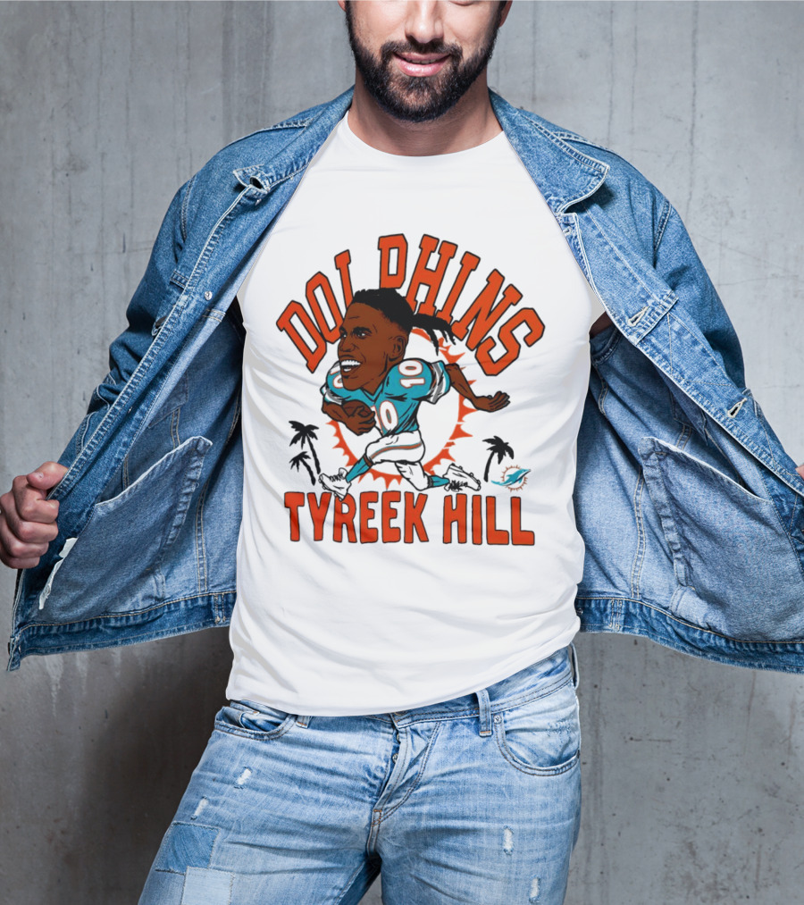 Tyreek Hill Miami Dolphins Caricature Player Signature Dolphins T-Shirt