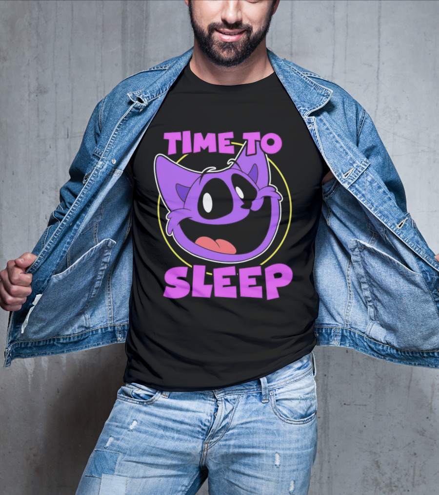 Time To Sleep Purple Cat Cartoon Face T-Shirt
