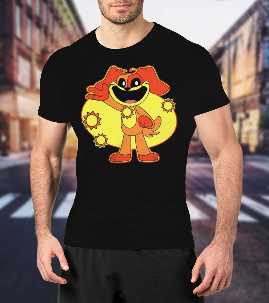 Dogday Smiling Critters Cheerful Cartoon Dog With Sun Icons T-Shirt