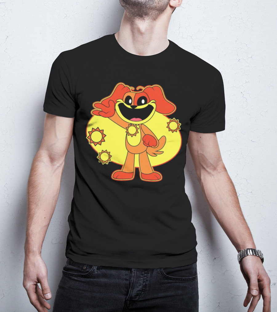Dogday Smiling Critters Cheerful Cartoon Dog With Sun Icons T-Shirt