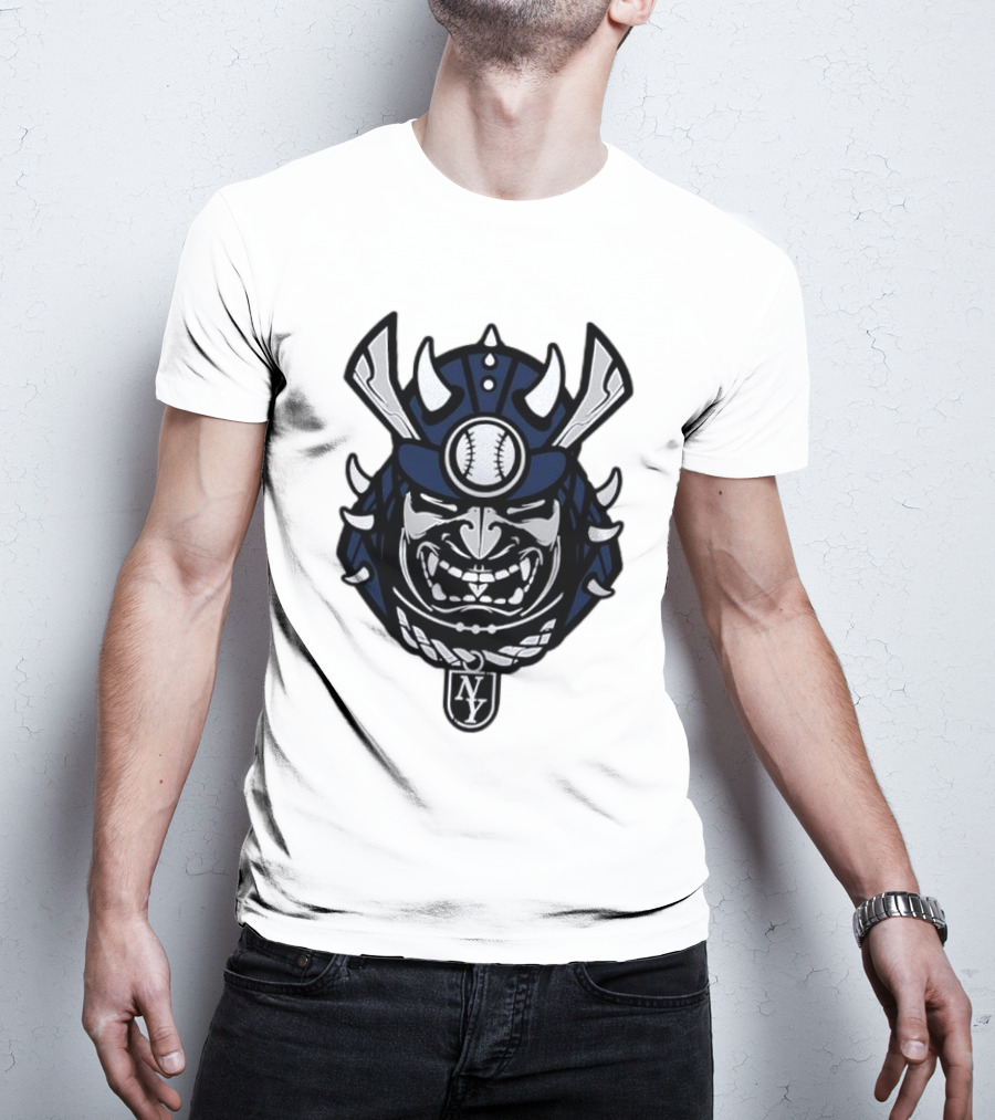New York Yankees Samurai Helmet With Baseball And NY Initials T-Shirt