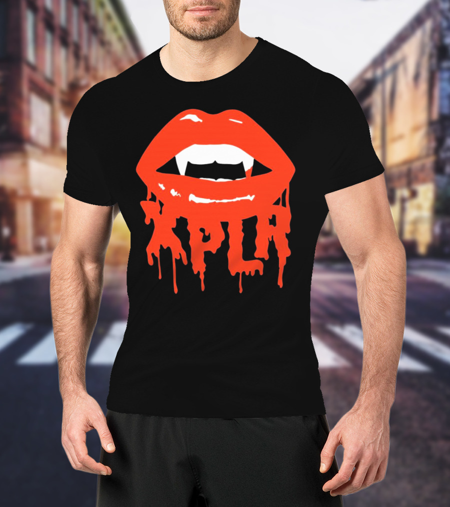 XPLR Fangs Back To School Dripping Red Lips T-Shirt