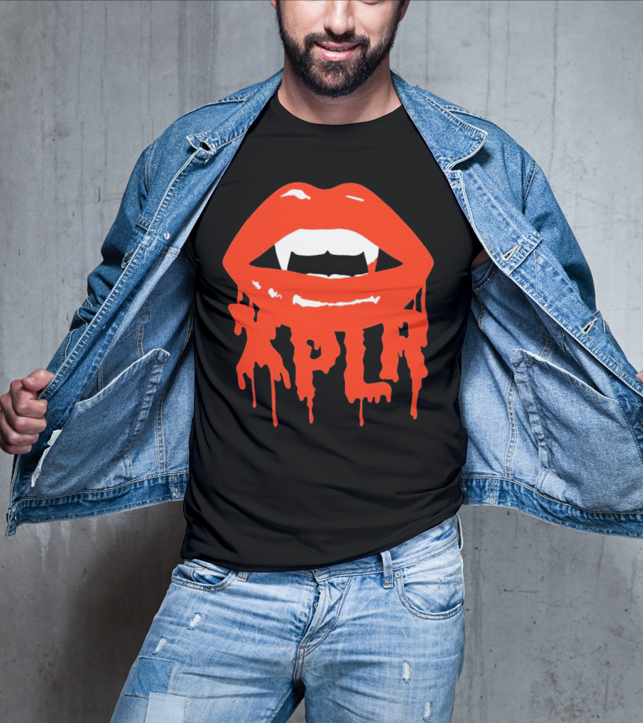 XPLR Fangs Back To School Dripping Red Lips T-Shirt