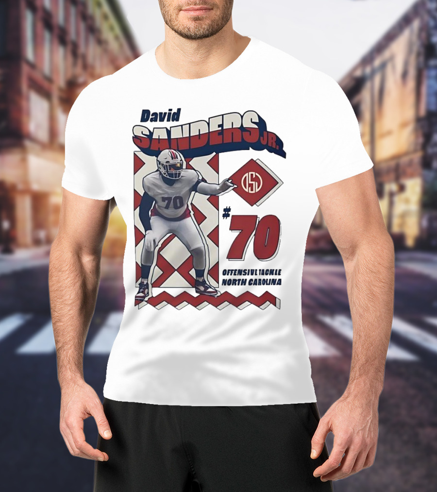 David Sanders Jr. 70 Offensive Tackle North Carolina Retro Football T-Shirt