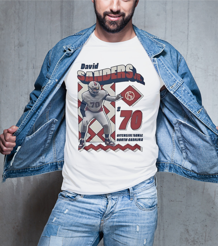 David Sanders Jr. 70 Offensive Tackle North Carolina Retro Football T-Shirt