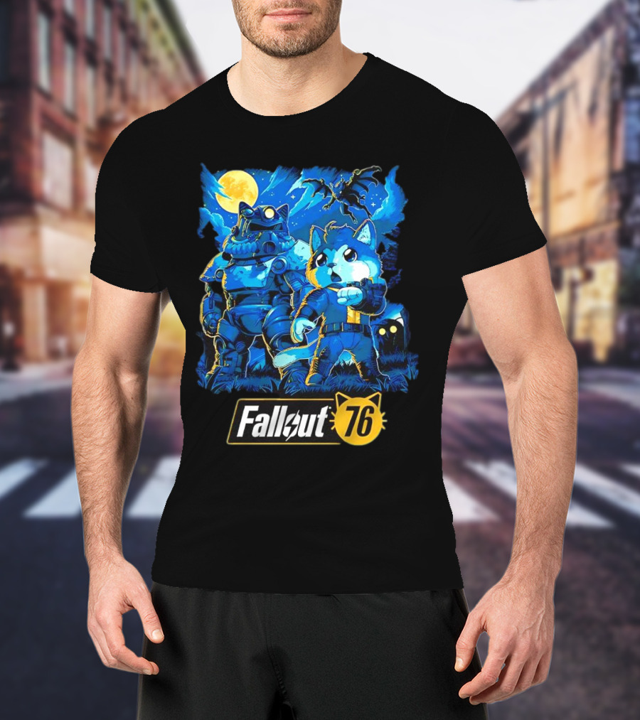 Fallout 76 Dog Costume Post-Apocalyptic Adventure Moonlit Scene T-Shirt