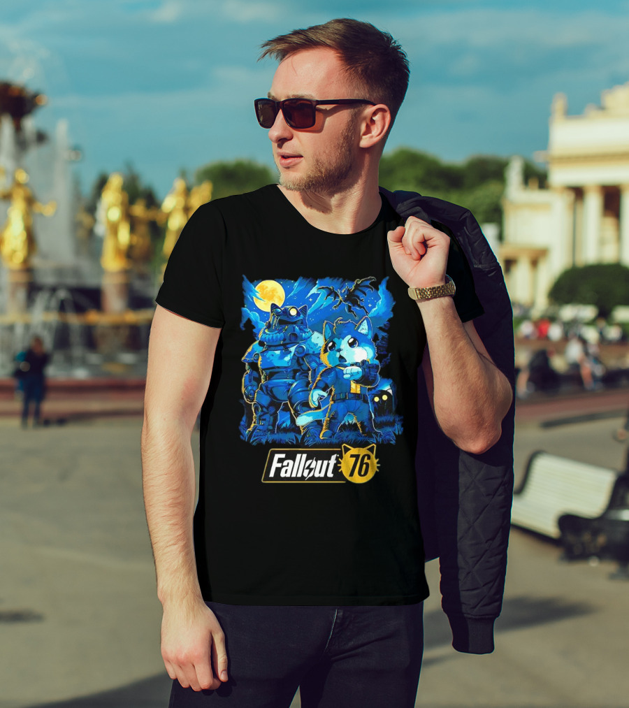 Fallout 76 Dog Costume Post-Apocalyptic Adventure Moonlit Scene T-Shirt