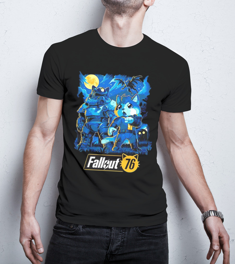 Fallout 76 Dog Costume Post-Apocalyptic Adventure Moonlit Scene T-Shirt