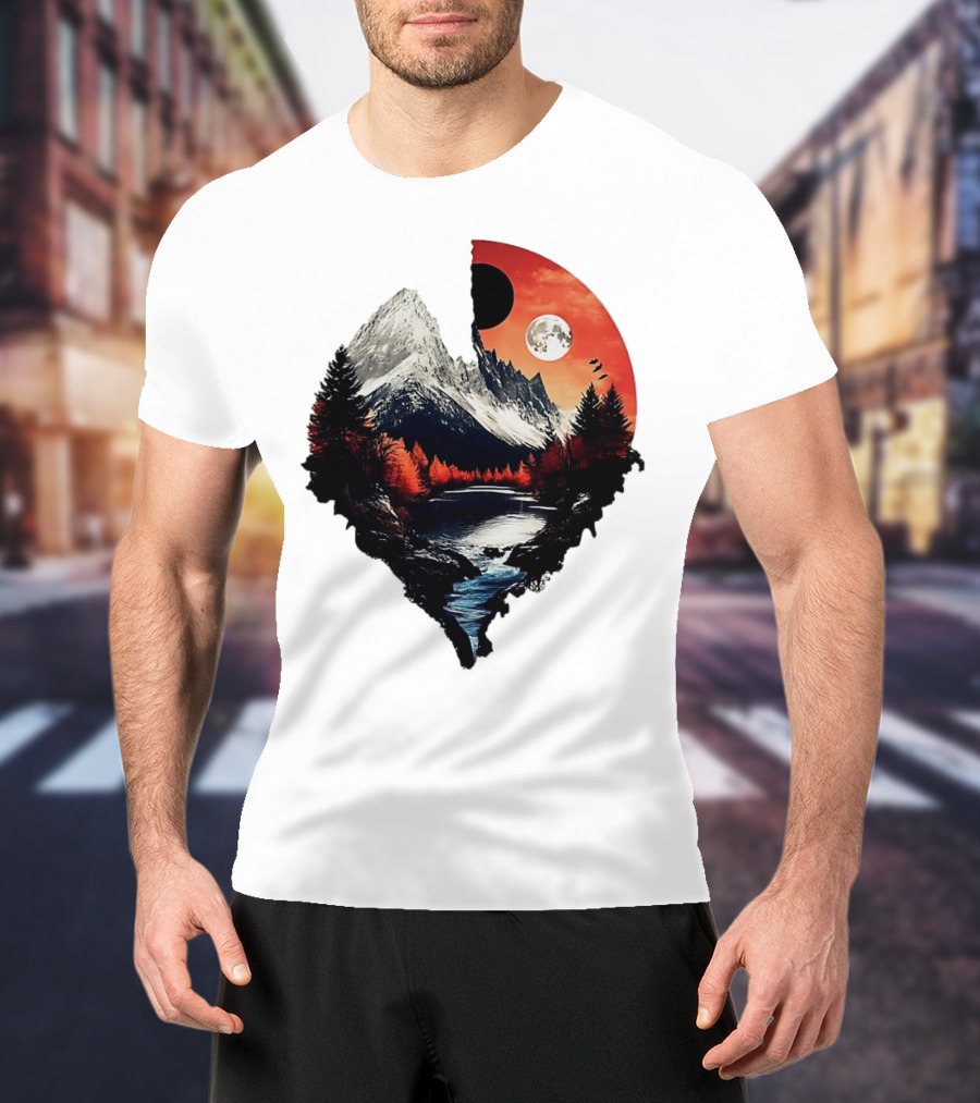 For Friends Family Couple Nature Mountain Sunset River Moon Forest T-Shirt