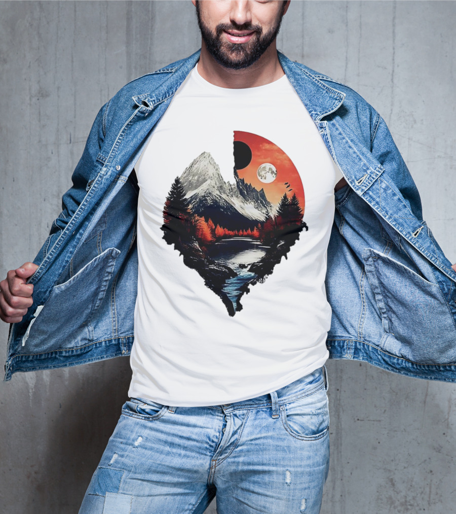 For Friends Family Couple Nature Mountain Sunset River Moon Forest T-Shirt