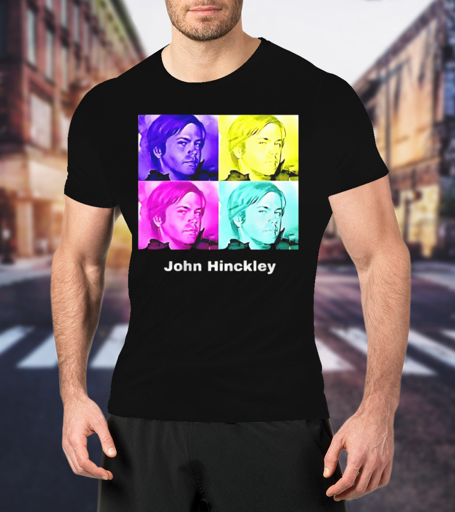 John Hinckley Pop Art Portrait Quad Color Blocks T-Shirt