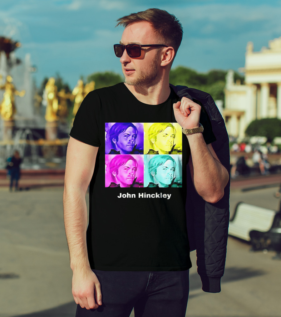 John Hinckley Pop Art Portrait Quad Color Blocks T-Shirt