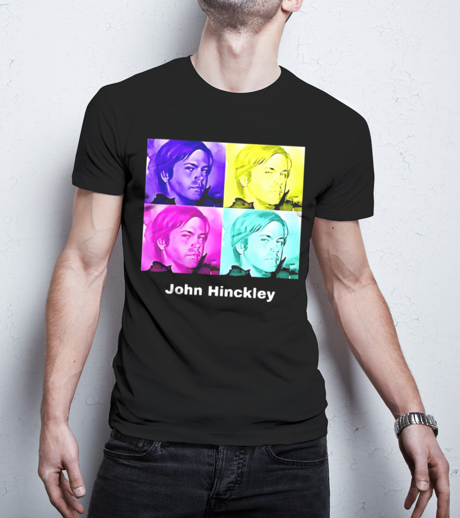 John Hinckley Pop Art Portrait Quad Color Blocks T-Shirt