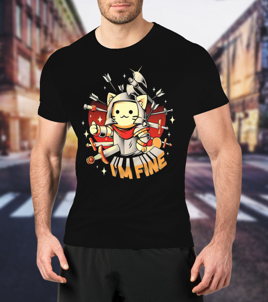 I'm Fine Soldier Cat With Armor And Weapons T-Shirt