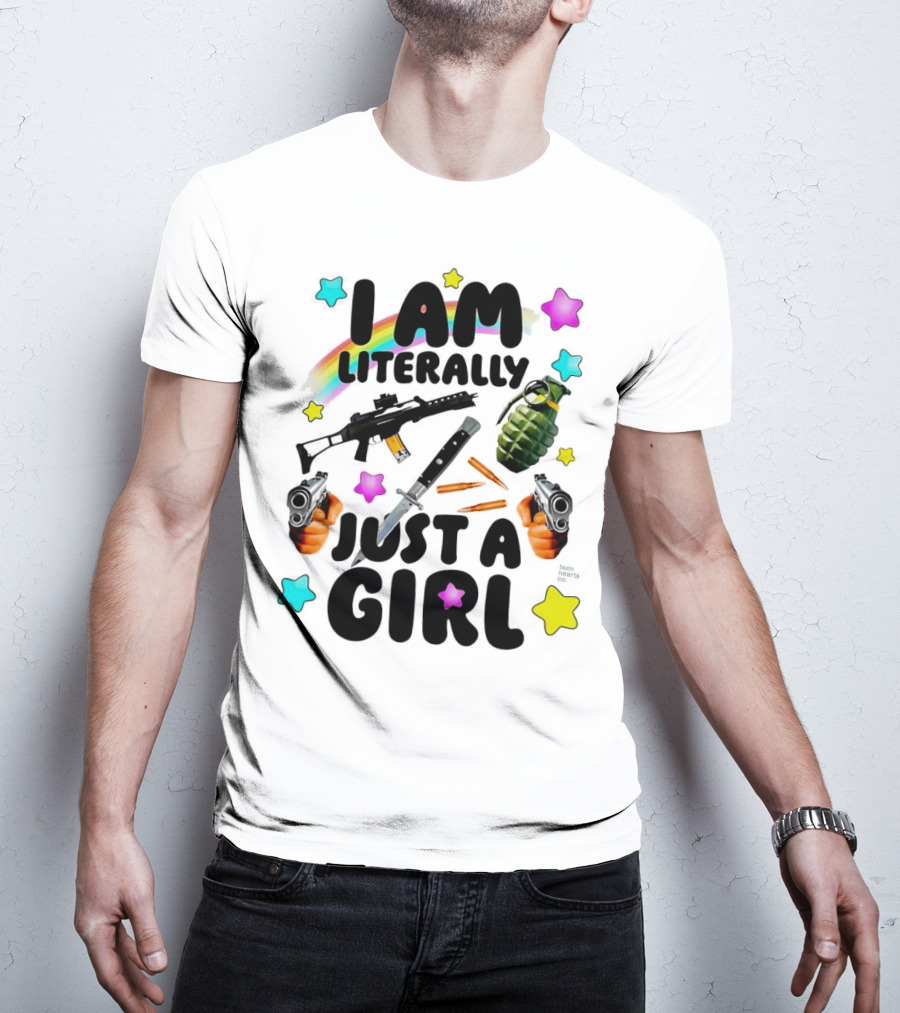 I Am Literally Just A Girl Rainbow Grenade Stars Guns T-Shirt