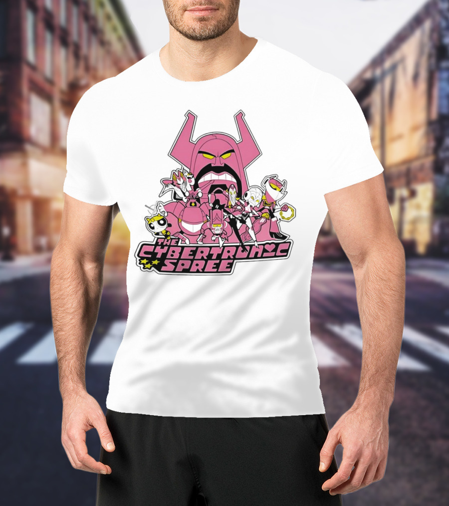 The Cybertronic Spree Cartoon Characters With Robot Helmets And Pink Armor T-Shirt