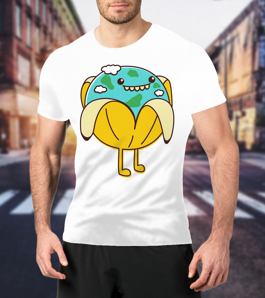 The World Has Gone Bananas Earth In A Peel With Clouds And Smiley Face T-Shirt
