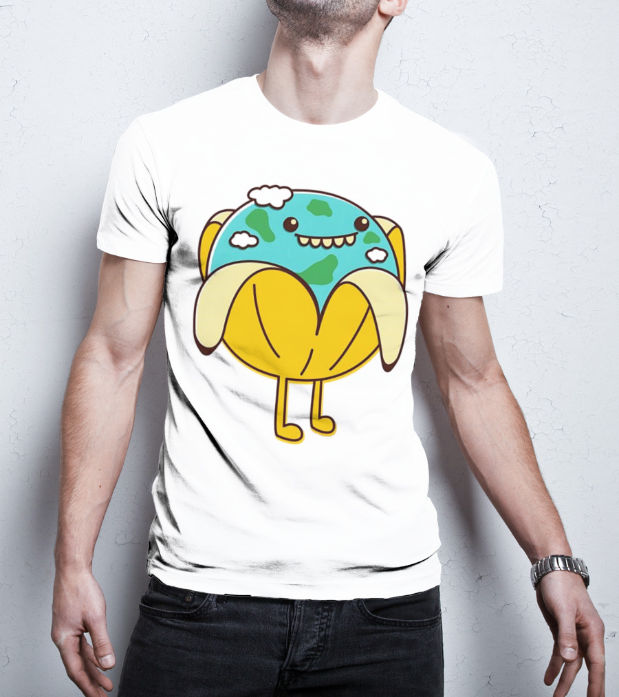The World Has Gone Bananas Earth In A Peel With Clouds And Smiley Face T-Shirt