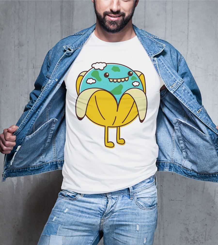 The World Has Gone Bananas Earth In A Peel With Clouds And Smiley Face T-Shirt
