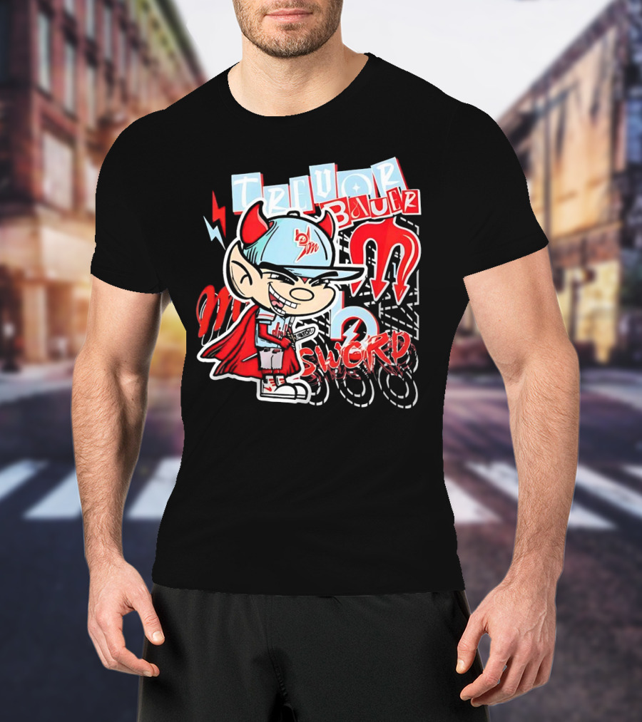 Trevor Bauer Diablo Cartoon Red Sword T-Shirt