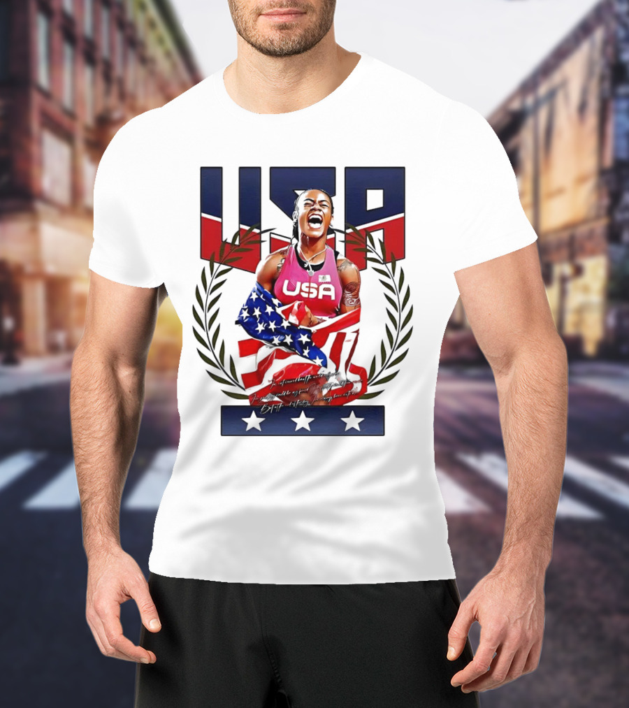 USA Sha’Carri Richardson Gold Medal Celebration American Flag T-Shirt