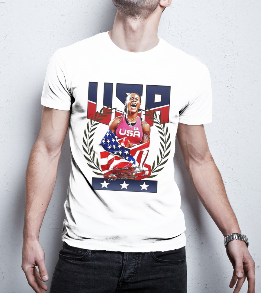 USA Sha’Carri Richardson Gold Medal Celebration American Flag T-Shirt