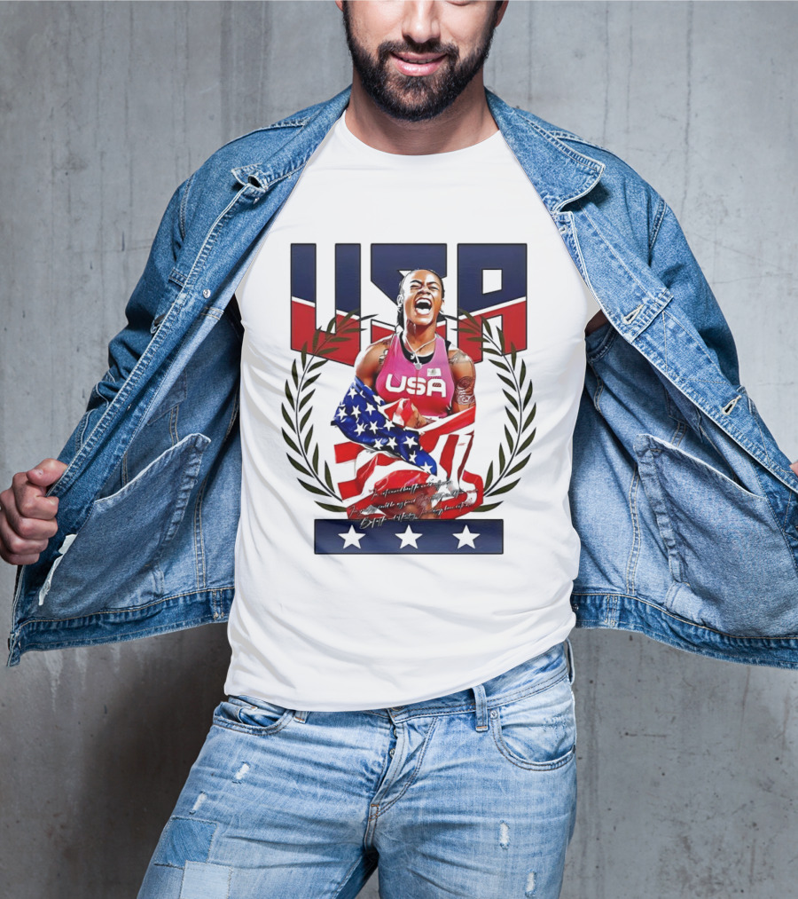 USA Sha’Carri Richardson Gold Medal Celebration American Flag T-Shirt